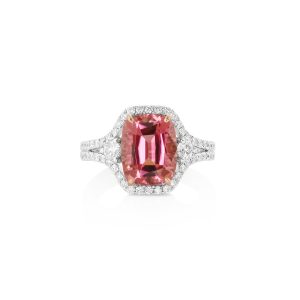 Cushion Pink Tourmaline Split Shank Ring