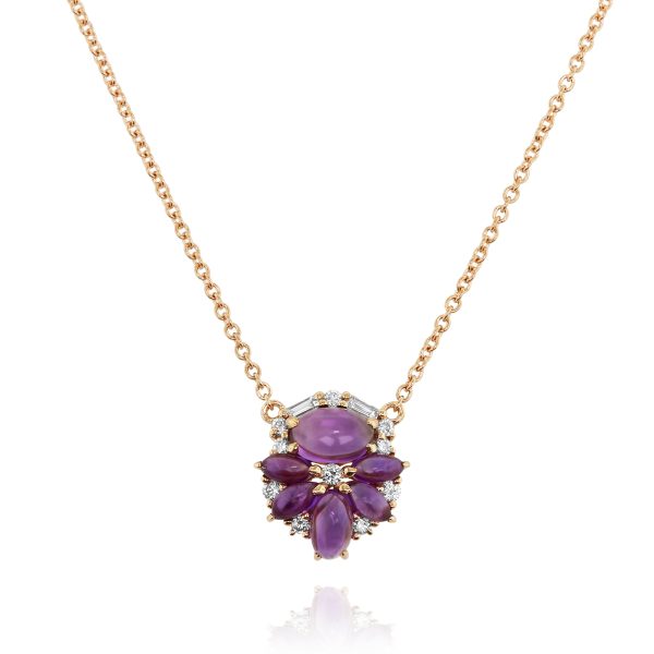 Floral Amethyst and Diamond Cluster Pendant