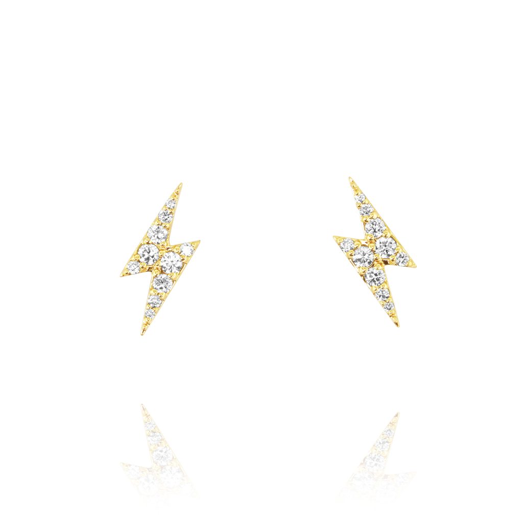 Yellow Gold Lightning Bolt Diamond Earrings