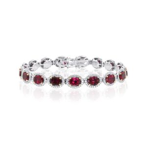 Rubelite Tourmaline and Diamond Line Bracelet