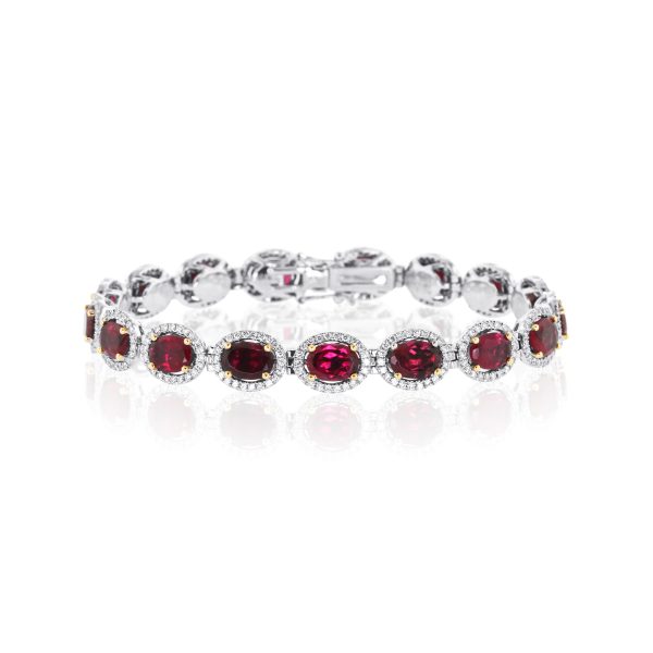 Rubelite Tourmaline and Diamond Line Bracelet