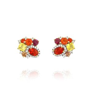 Fire Opal & Sapphire Earrings