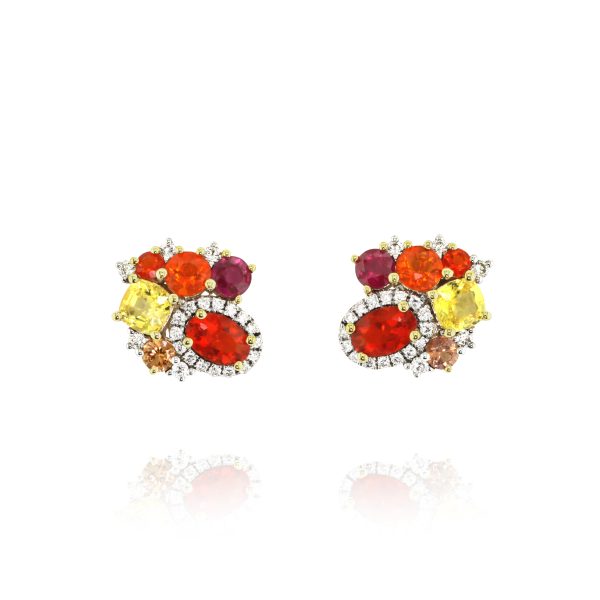 Fire Opal & Sapphire Earrings