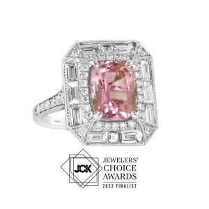 Cushion Pink Tourmaline Baguette Ring