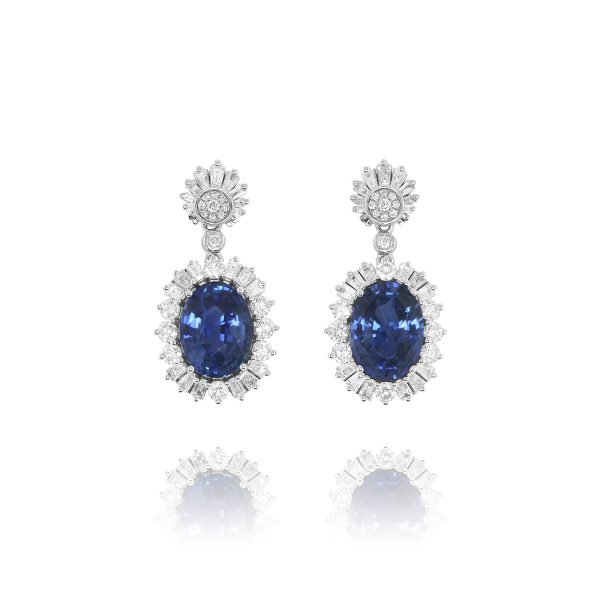 Cornflower Blue Sapphire & Diamond Drop Earrings