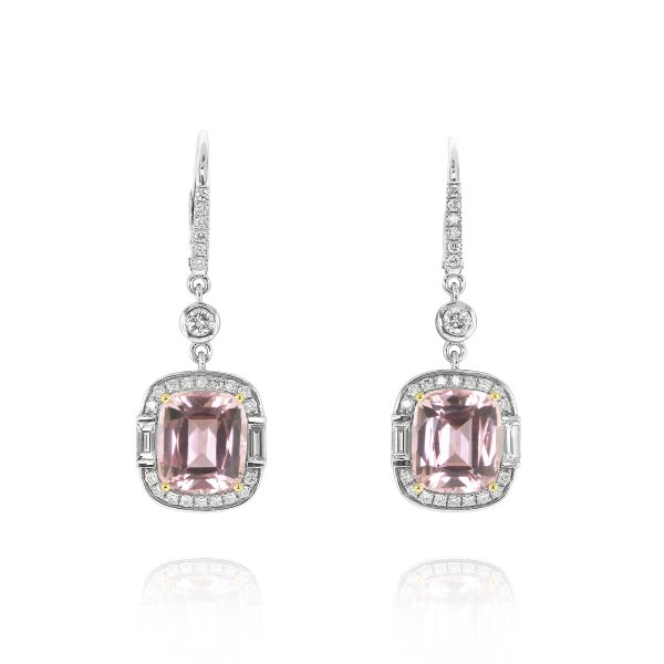 Cushion Pink Tourmaline Drop Earrings