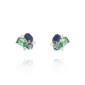 Green Tourmaline & Blue Sapphire Earrings