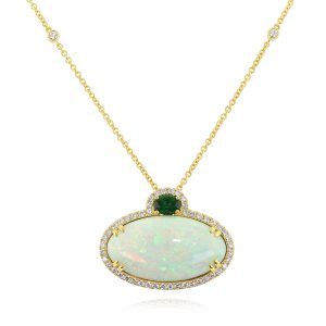 White Opal, Tsavorite, and Diamond Pendant