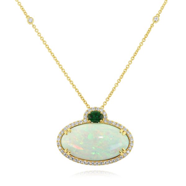 White Opal, Tsavorite, and Diamond Pendant