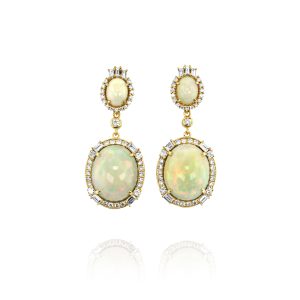 White Opal and Diamond Drop Earrings