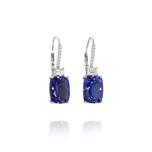 Cushion Tanzanite & Diamond Drop Earrings - Image 2