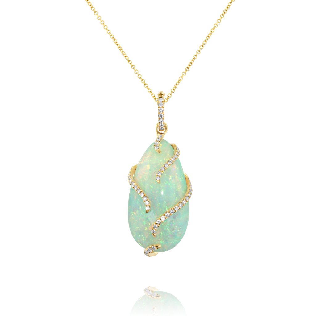 White Opal and Diamond Pendant
