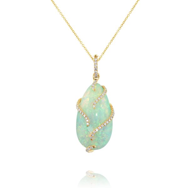 White Opal and Diamond Pendant