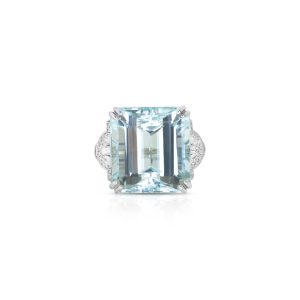 Emerald-Cut Aquamarine and Diamond Ring