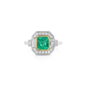 Emerald and Diamond Halo Ring