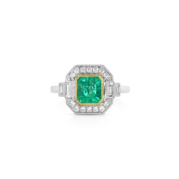 Emerald and Diamond Halo Ring
