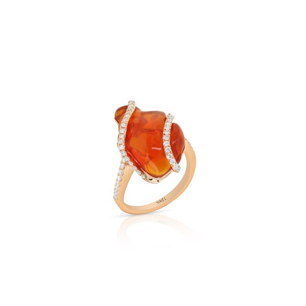 Free-Form Fire Opal and Diamond Cocktail Ring - Image 2