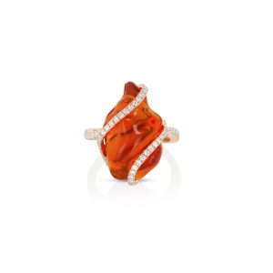 Free-Form Fire Opal and Diamond Cocktail Ring