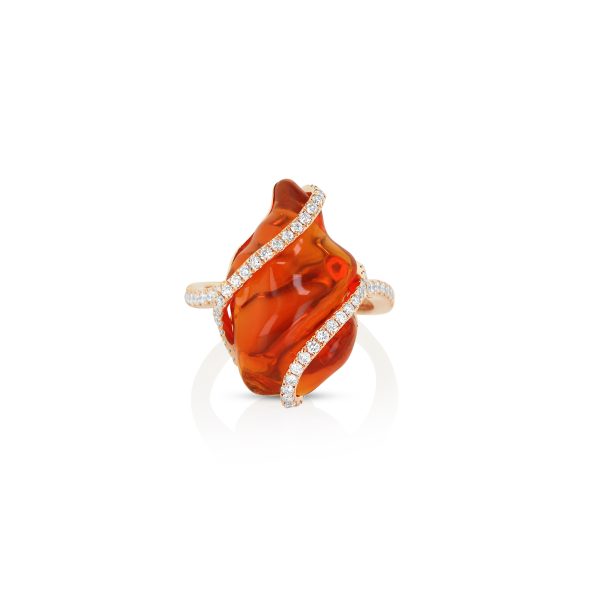 Free-Form Fire Opal and Diamond Cocktail Ring