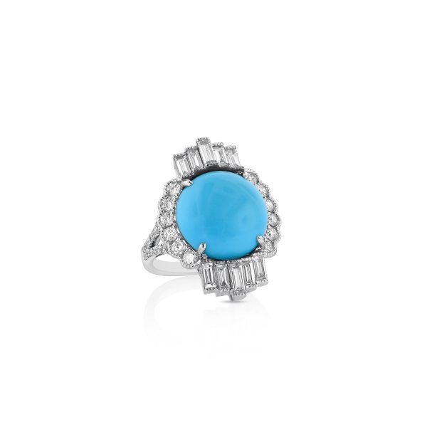 Turquoise and Baguette Diamond Cocktail Ring - Image 2