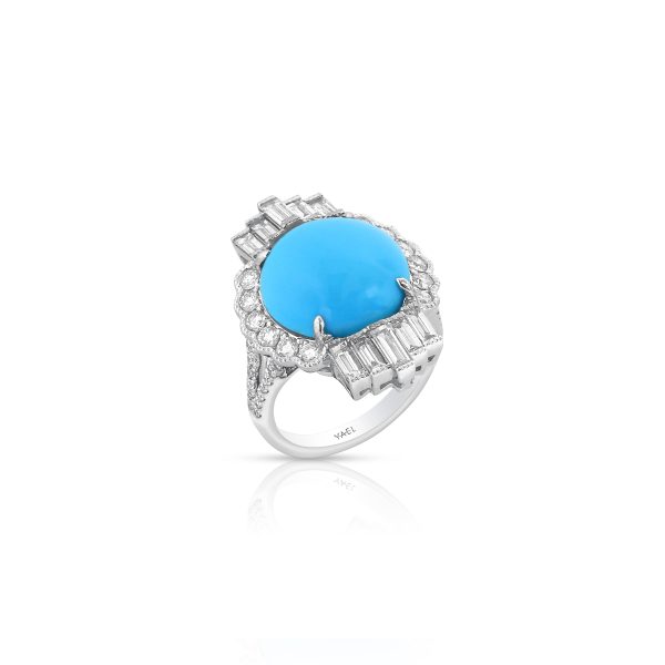 Turquoise and Baguette Diamond Cocktail Ring - Image 3