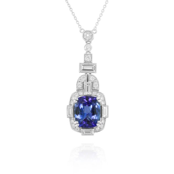 Cushion Tanzanite Pendant Necklace
