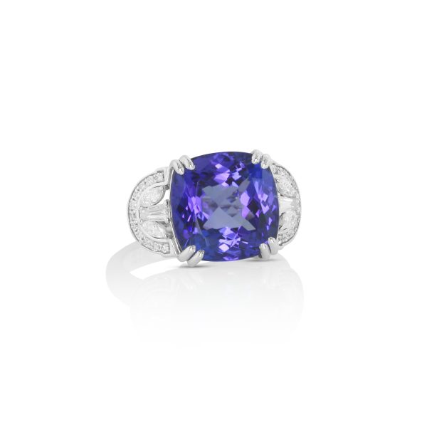 Cushion Tanzanite & Baguette Diamond Ring