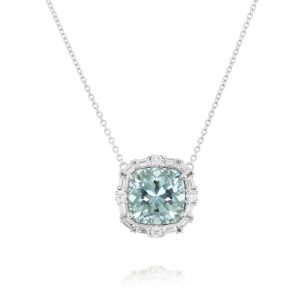 Cushion Aquamarine and Diamond Necklace