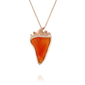 Free-Form Fire Opal and Diamond Pendant