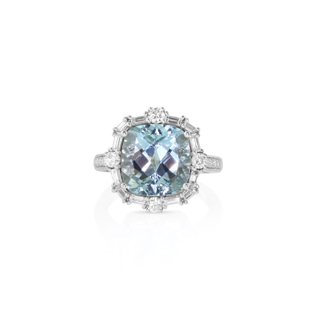 Cushion-Cut Aquamarine and Diamond Ring