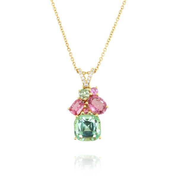 Pink & Green Tourmaline Drop Pendant - Image 2
