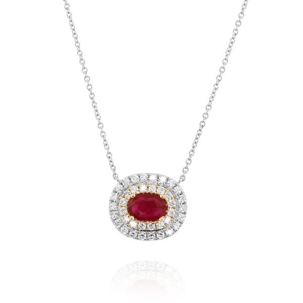 Ruby Diamond Halo Pendant