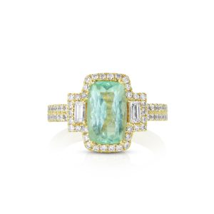 Emerald-Cut Paraiba and Baguette Diamond Ring