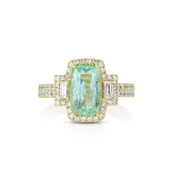 Emerald-Cut Paraiba and Baguette Diamond Ring