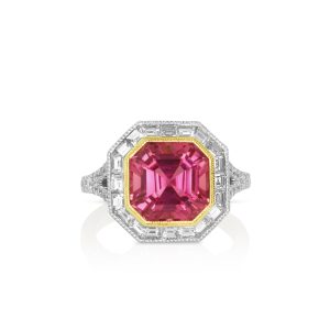 Re angular Pink Tourmaline Diamond Ring