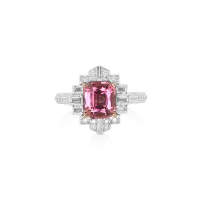 Cushion Pink Tourmaline Diamond Ring