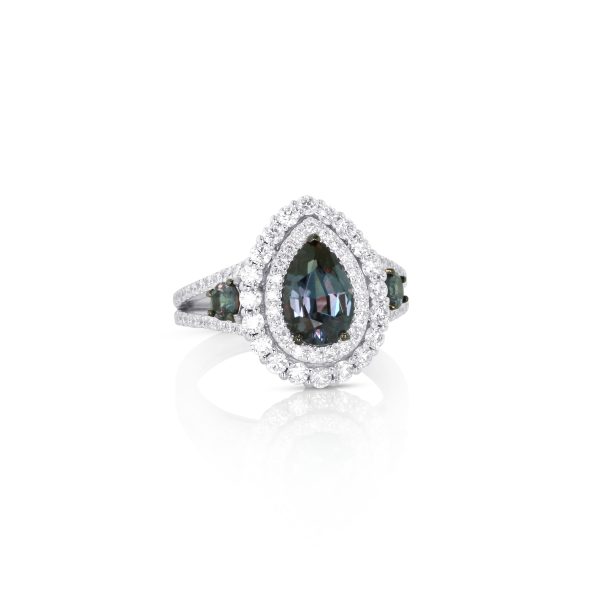 Pear Color Change Garnet Double Halo Ring - Image 2