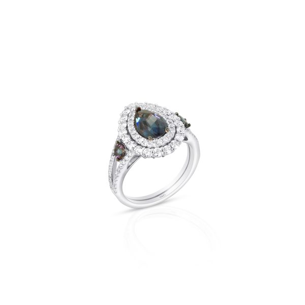 Pear Color Change Garnet Double Halo Ring - Image 3