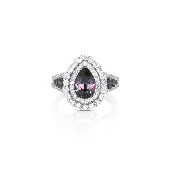 Pear Color Change Garnet Double Halo Ring