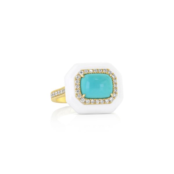 Turquoise White Enamel O agon Ring - Image 3