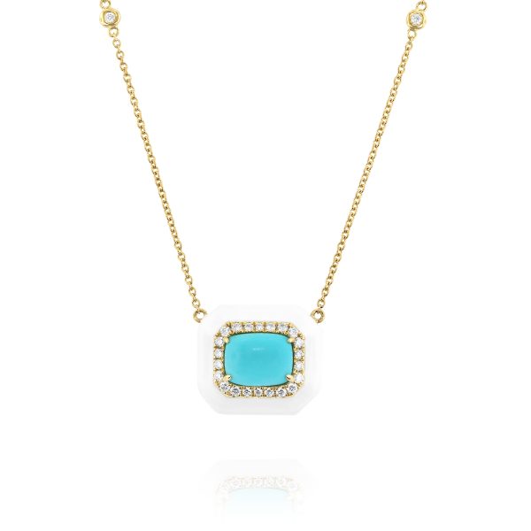 Turquoise White Enamel Pendant Necklace - Image 2