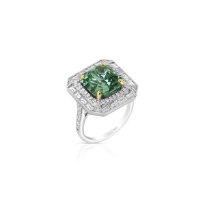 Cushion Green Tourmaline Ring