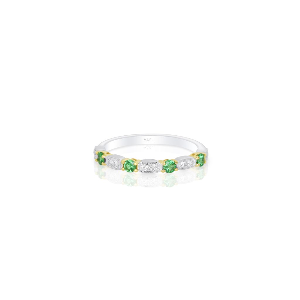 Tsavorite & Diamond Stackable Band