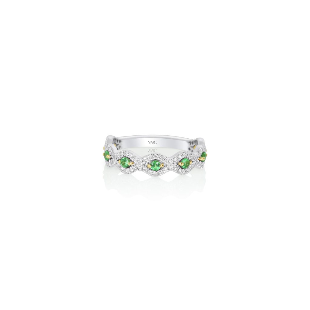 Tsavorite & Diamond Stackable Band
