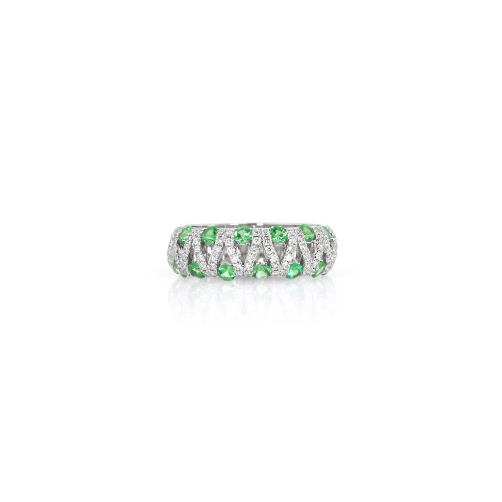Tsavorite and Diamond Twist Band