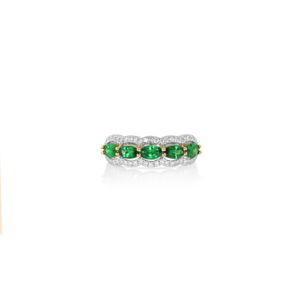 Tsavorite and Diamond Stackable Band