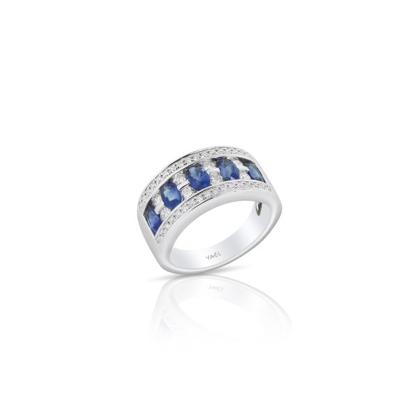 Oval Sapphire & Diamond Wide Band - Image 2