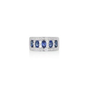 Oval Sapphire & Diamond Wide Band