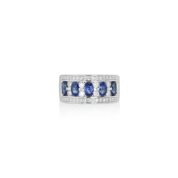 Oval Sapphire & Diamond Wide Band