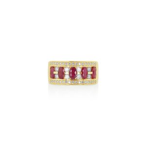Oval Ruby & Diamond Wide Band